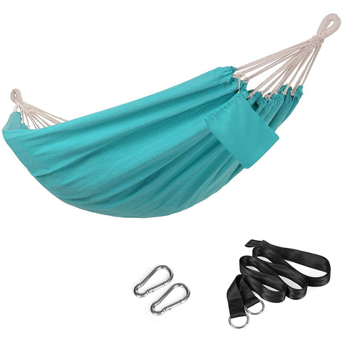 Rootz Hammock - 2 Persons - Outdoor - Transport Bag - Attachment Straps - Carabiner - Light Blue - Cotton - Polyester - Turquoise - 210 x 150 cm