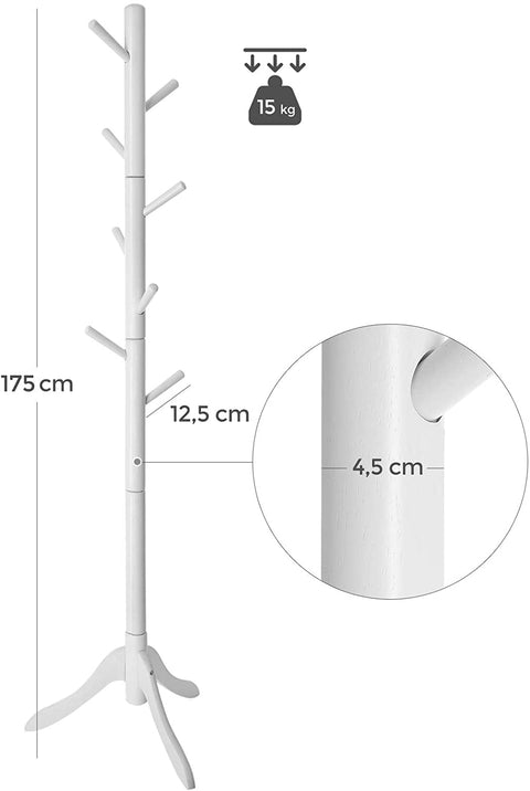Rootz Coat Rack - Tree-shaped - Freestanding - 8 Hooks - Solid Wood - Rubberwood - White - ?57 x 57 x 177 cm