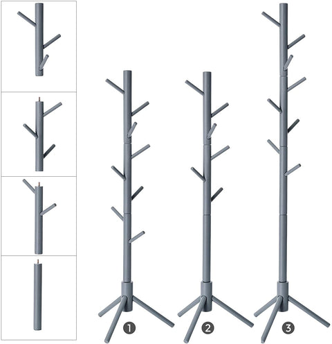 Rootz Coat rack - Freestanding - Clothes stand - Solid Wood - 8 Hooks - Tree-shaped - Gray / White - 47 x 47 x 175 cm