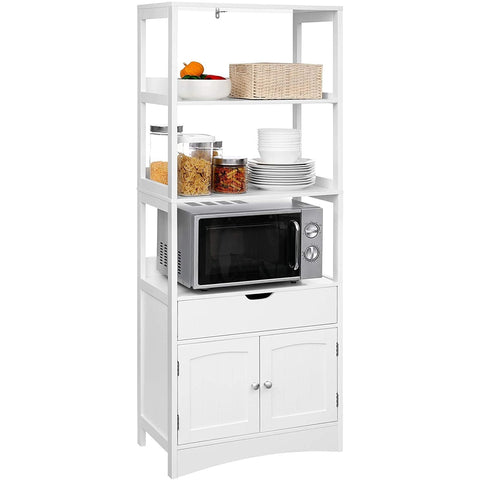 Rootz Storage Cabinet - High Cabinet - Bathroom Cabinet - 3 Open Compartments - 1 Drawer - 2 Doors - White - 60 x 32.5 x 154 cm