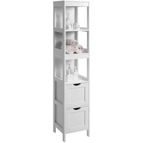 Rootz Storage Cabinet - Bathroom Cabinet - 2 Drawers - 3 Open Compartments - 30 x 30 x 141.5 cm - White