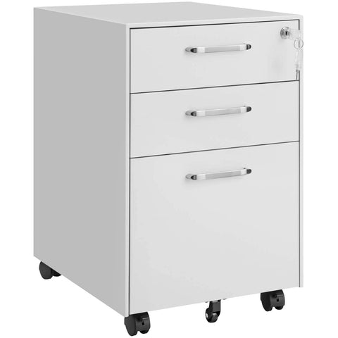 Rootz Drawer Unit - Filing Cabinet - Storage Cabinet - On Wheels - 3 Drawers - Storage Space - White - Steel - 39 x 48 x 60 cm 33 x 38 x 63 cm