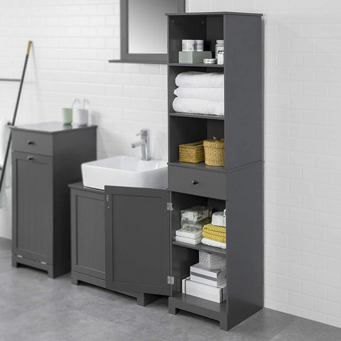 Rootz Tall Bathroom Cabinet - Bathroom Storage Cabinet with 3 Shelves, 1 Drawer, 1 Cabinet