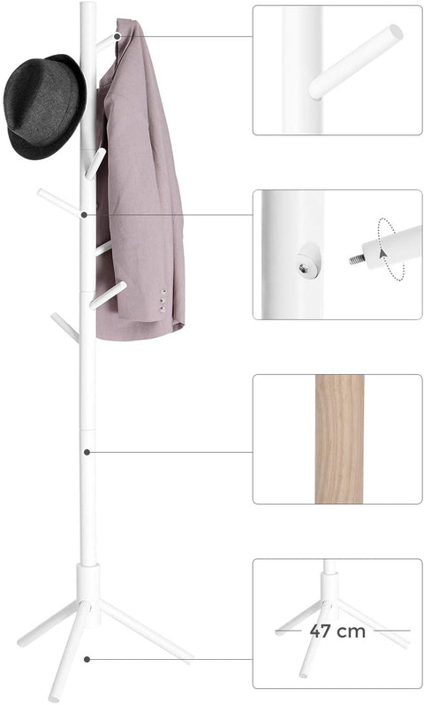Rootz Coat rack - Freestanding - Clothes stand - Solid Wood - 8 Hooks - Tree-shaped - Gray / White - 47 x 47 x 175 cm