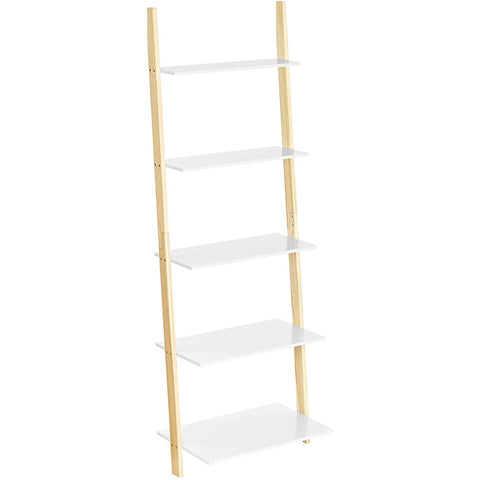 Rootz Ladder Cabinet - Bookcase - Ladder Shelf - 5 Levels - 60 x 35 x 171 cm - Solid Wood Frame - Matt White - Natural