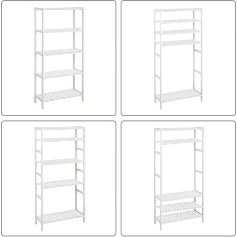 Rootz Bathroom Cabinet - Storage Cabinet - 5 Levels - Bamboo - Height Adjustable - White - 60 x 26 x 130 cm