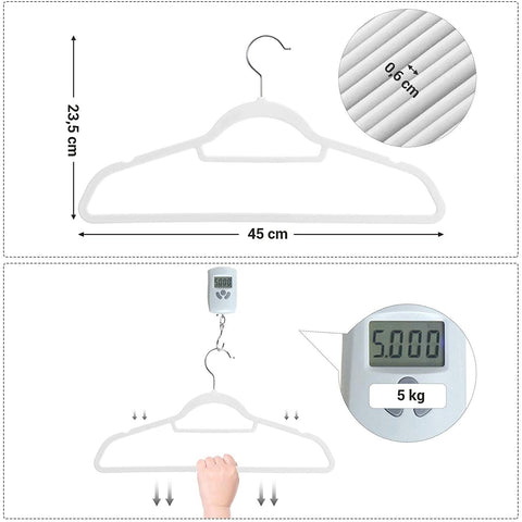 Rootz Clothes Hangers - 20 Pieces - Velvet - ABS - Anti-Slip - White - 45 x 0.6 x 23.5 cm
