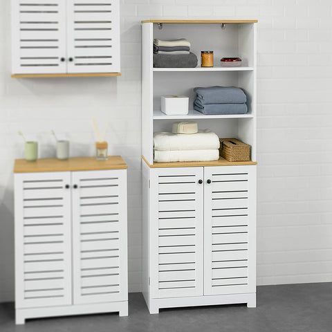 Rootz Bathroom Tall Cabinet - Tall Cupboard - Storage Cabinet with 3 Shelves and 2 Doors -  W60 x D30 x H160cm