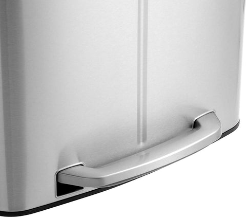 Rootz Trash Can - Waste Separation - 40 L - Pedal Bin - Metal - Handles - Softclose - Silver - 44.5 x 36 x 60 cm