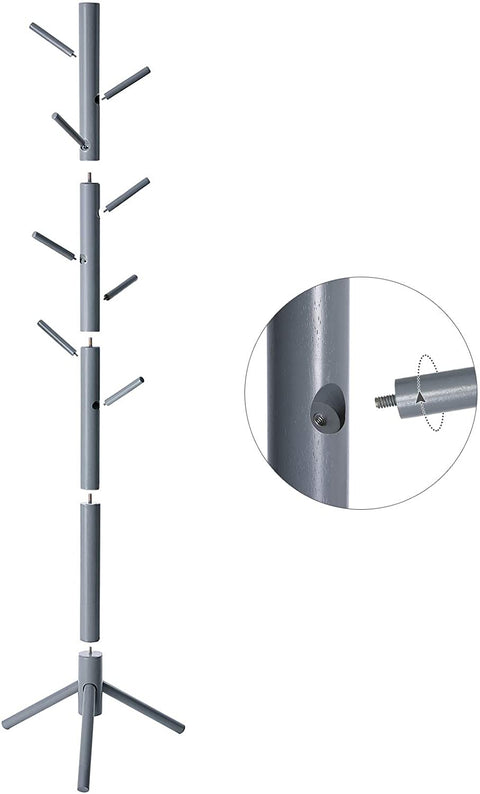 Rootz Coat rack - Freestanding - Clothes stand - Solid Wood - 8 Hooks - Tree-shaped - Gray / White - 47 x 47 x 175 cm