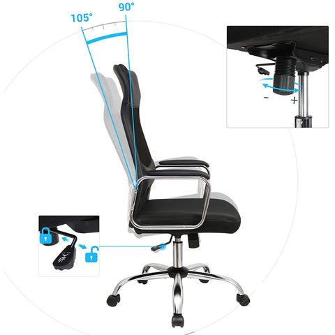 Rootz Office chair - Swivel chair - Executive chair - Mesh - Lumbar support - Height Adjustable - Ergonomic - Black - 60 x 53 x 113-123 cm