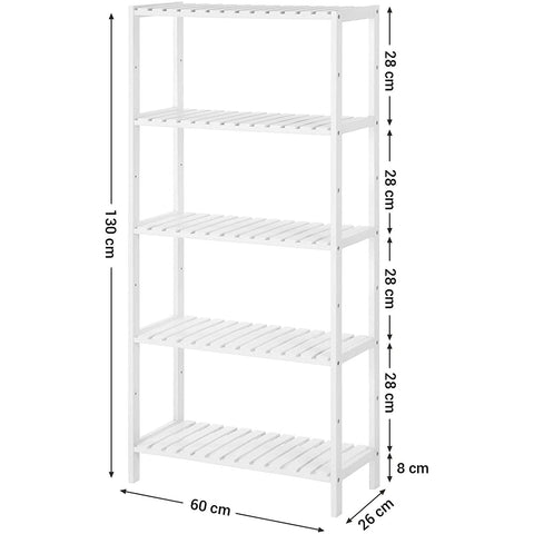 Rootz Bathroom Cabinet - Storage Cabinet - 5 Levels - Bamboo - Height Adjustable - White - 60 x 26 x 130 cm
