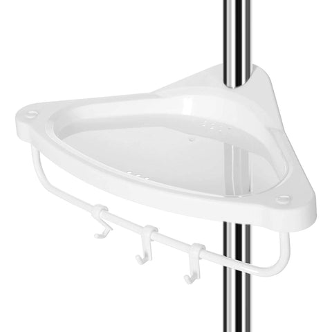 Rootz Shower Rack - Shower Shelf - Bathroom Shelf - Adjustable Height - Corner - 95-300 cm - Stainless Steel - 4 Levels - 3 Hooks - White-Silver