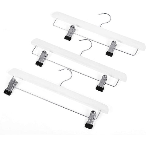 Rootz Clothes Hangers - Trouser Hangers - Set Of 8 - Solid Wood - Anti-Slip - Swivel Hook - Adjustable Clips - White - 35.5 x 1.1 x 16.2 cm