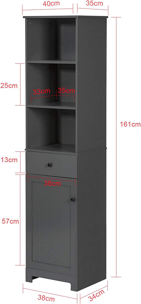 Rootz Tall Bathroom Cabinet - Bathroom Storage Cabinet with 3 Shelves, 1 Drawer, 1 Cabinet