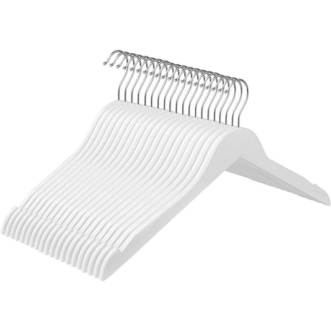 Rootz Clothes Hangers - 20 Pieces - Solid Wood - Anti-Slip - Swivel Hook - White - ?44 x 1.2 x 23.5 cm