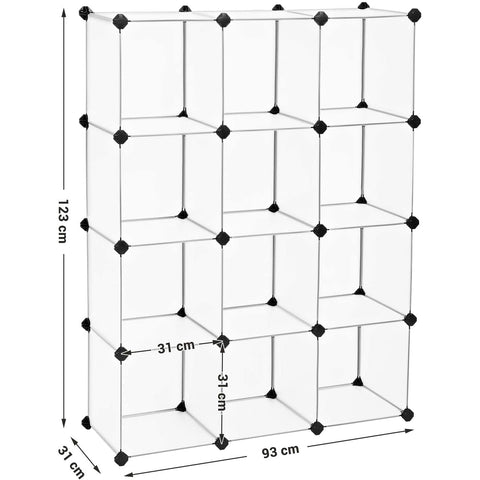 Rootz Storage Rack - Compartment Cabinet - Plastic - Shelf System - Adjustable - White - Transparent - 93 x 31 x 123 cm