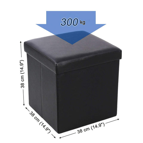 Rootz Foldable Stool - Hocker - Side Table - Storage Space - Black - 38 x 38 x 38 cm