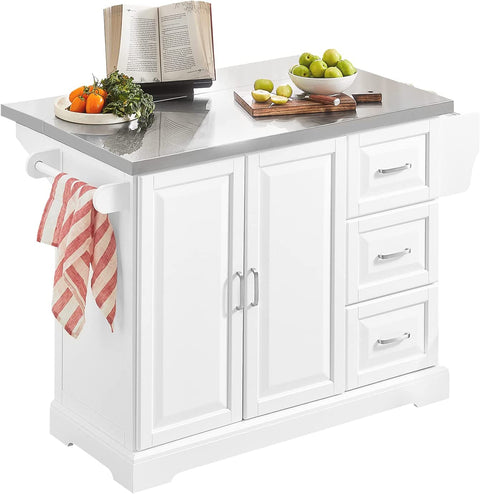 Rootz Extendable Kitchen Island - Cabinet Sideboard Kitchen - Storage Trolley with Stainless Steel Worktop
