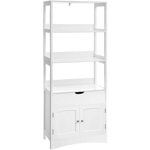 Rootz Storage Cabinet - High Cabinet - Bathroom Cabinet - 3 Open Compartments - 1 Drawer - 2 Doors - White - 60 x 32.5 x 154 cm