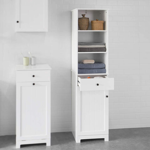 Rootz Tall Bathroom Cabinet - Bathroom Storage - Cabinet with 3 Shelves - 1 Drawer - 1 Cabinet