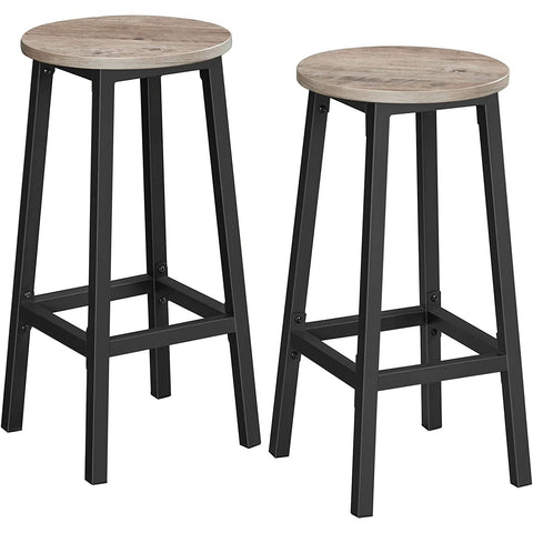 Rootz Bar Stools - Set Of 2 - Kitchen Chair - Metal Frame - Processed Wood - Gray - 32 x 65 cm