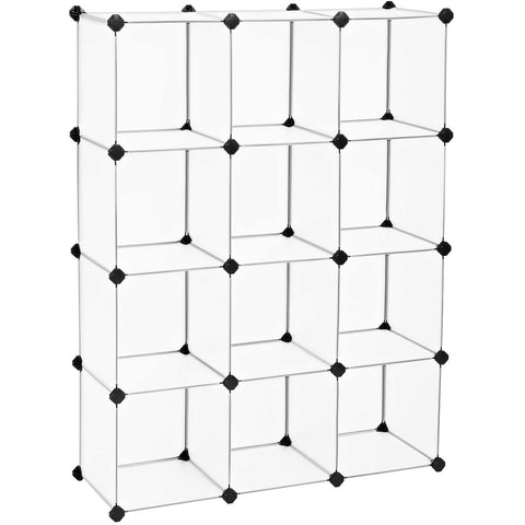 Rootz Storage Rack - Compartment Cabinet - Plastic - Shelf System - Adjustable - White - Transparent - 93 x 31 x 123 cm