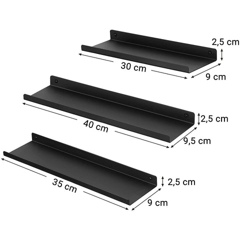 Rootz Wall Shelves - Set Of 3 - Metal - Book Shelves - Black - Floating - Various Sizes