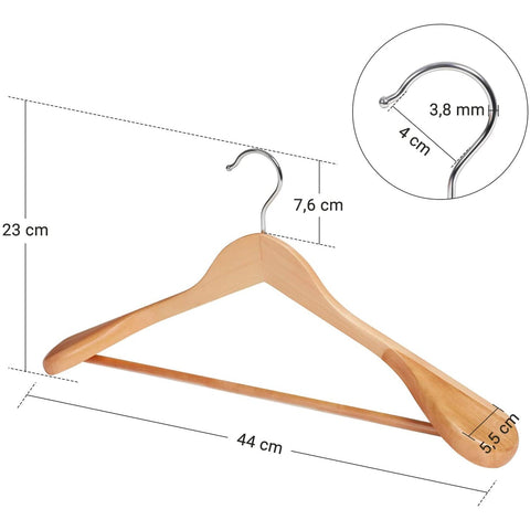 Rootz Pakhangers - Clothes Hangers - Set Of 6 - Solid Wood - Anti-Slip - Swivel Hook - Brown - 44 x 5.5 x 23 cm