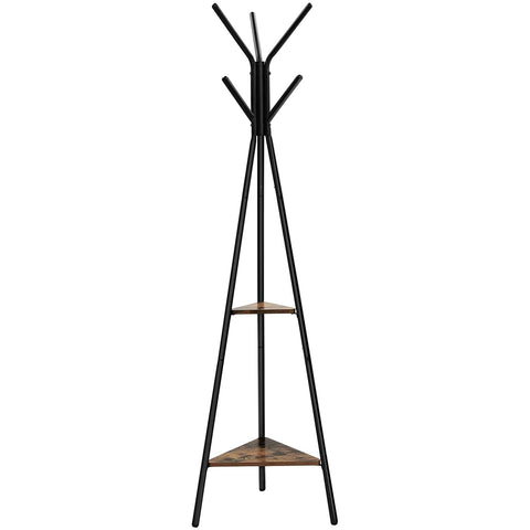 Rootz Coat Rack - Tree Shape - Industrial - 2 Shelves - 5 Hooks - Standing Coat Rack - Brown - Black