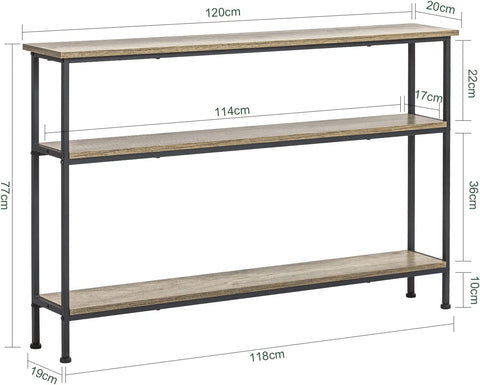 Rootz Console Table Hall Table Living Room Table Sofa Table Narrow Side Table End Table with 3 Shelves-W120 x D20 x H77cm