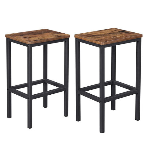 Rootz Bar Stools Set Of 2 - Bar chairs with footrest - Industrial Bar Stool - Dark Brown - 40 x 30 x 65 cm