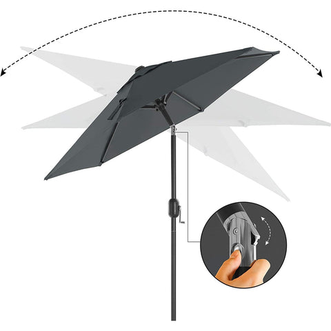 Rootz Parasol - Market Parasol - Garden Parasol - UV Protection - UPF 50+ - Metal - Bendable - Gray - 200 cm