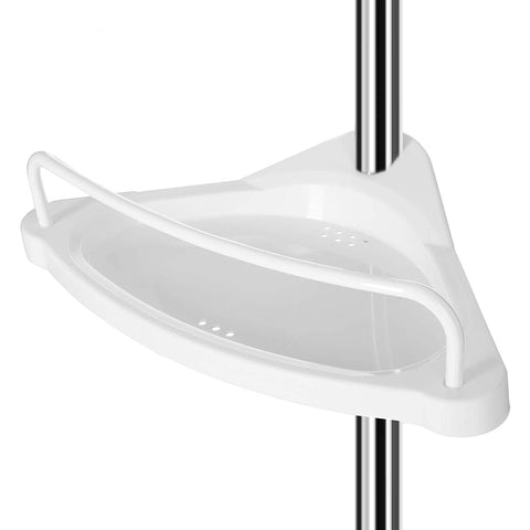 Rootz Shower Rack - Shower Shelf - Bathroom Shelf - Adjustable Height - Corner - 95-300 cm - Stainless Steel - 4 Levels - 3 Hooks - White-Silver