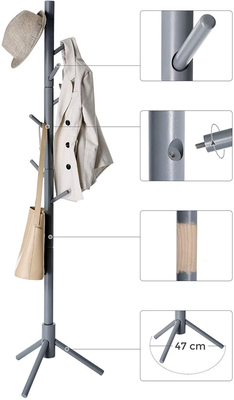 Rootz Coat rack - Freestanding - Clothes stand - Solid Wood - 8 Hooks - Tree-shaped - Gray / White - 47 x 47 x 175 cm