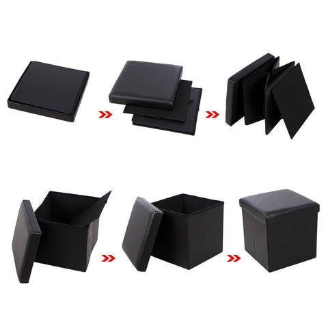 Rootz Foldable Stool - Hocker - Side Table - Storage Space - Black - 38 x 38 x 38 cm