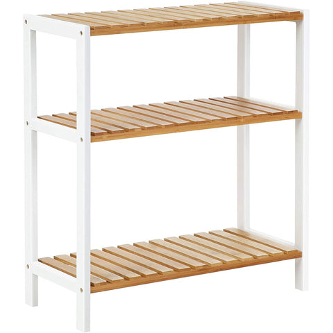 Rootz Shoe Rack - Shoe Shelf - Bamboo - Rack - 3 Levels - White - Beige - 60 x 26 x 66 cm