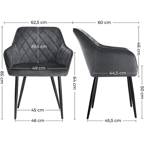 Rootz Dining Chairs - Set Of 2 - Kitchen Chairs - Upholstered - Velvet - Metal - Gray / Blue - 62.5 x 60 x 85 cm