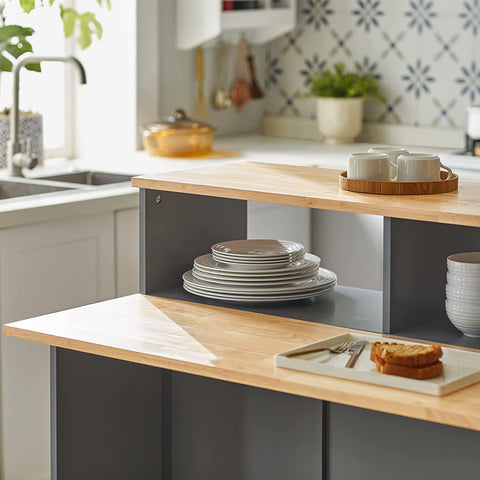 Rootz Kitchen Island - Sideboard with 2 Sliding Doors and Foldable Worktop - Kitchen Dining Room - Sideboard Storage Cabinet - Cupboard