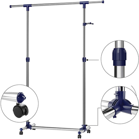 Rootz Adjustable Clothes Rack - Mobile On Wheels - Wardrobe Rack Standing - 150 x 44 x 165