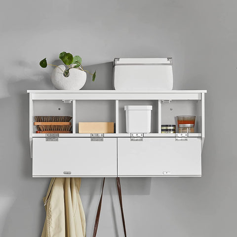 Rootz Wall Coat Rack Wall Shelf Wall Storage Cabinet Hallway Coat Rack with 2 Flip Doors 5 Hooks