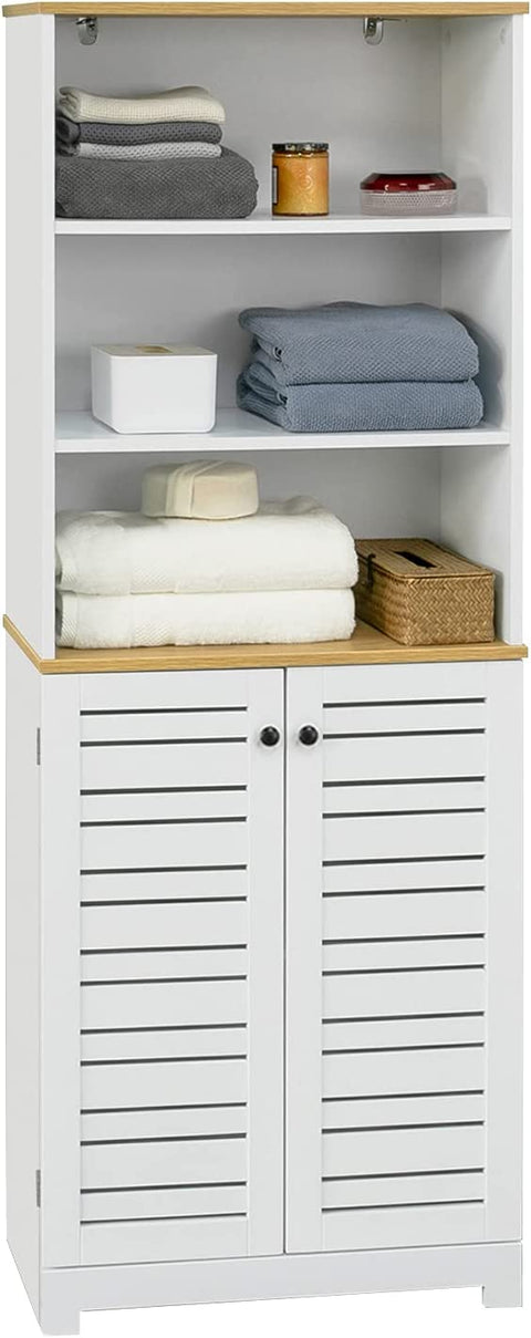 Rootz Bathroom Tall Cabinet - Tall Cupboard - Storage Cabinet with 3 Shelves and 2 Doors -  W60 x D30 x H160cm