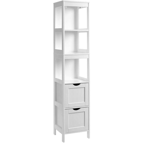 Rootz Storage Cabinet - Bathroom Cabinet - 2 Drawers - 3 Open Compartments - 30 x 30 x 141.5 cm - White