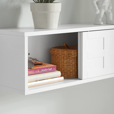 Rootz Floating Wall Shelf - Wall Storage Cabinet Unit with Sliding Doors - W75 x D20 x H23cm