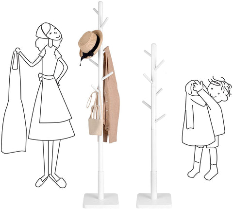 Rootz Coat Rack - Clothes Rack - Solid Wood - Tree Shape - 8 Hooks - White - Rubberwood - 30 x 30 x 175 cm