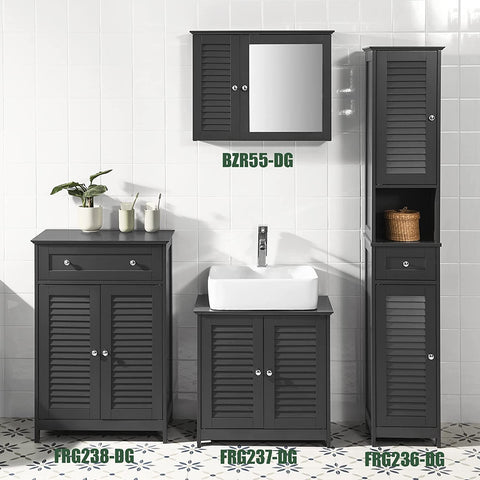 Rootz Bathroom Cabinet - Bathroom Storage - Cabinet Cupboard with Drawer and Double Shutter Doors - Dark Grey