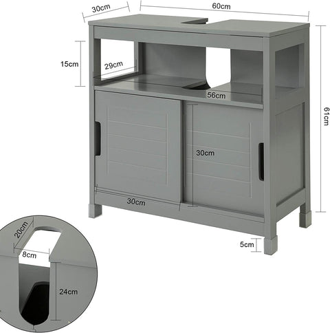 Rootz Under Sink Bathroom Storage Cabinet with Shelf and Double Sliding Door- 60x30x61cm