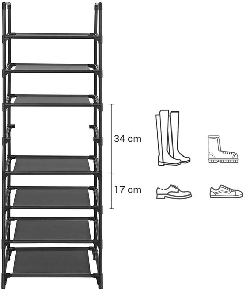 Rootz Shoe Rack - Shelf Rack - 8 Levels - 16-20 Pairs of Shoes - Fabric - Metal - 46 x 28 x 145 cm