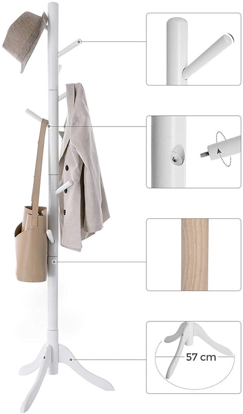 Rootz Coat Rack - Tree-shaped - Freestanding - 8 Hooks - Solid Wood - Rubberwood - White - ?57 x 57 x 177 cm