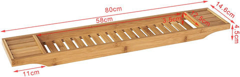 Rootz Bamboo Bathtub Rack - Caddy Tray Bathroom Shelf - Length 80cm